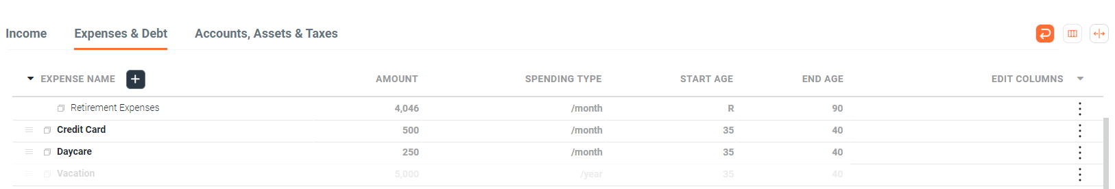 Example of excluding Vacation expense from the calculations